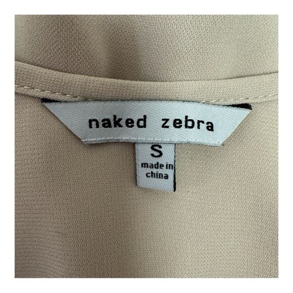 Naked Zebra Taupe Beige Neutral Faux Wrap Spaghetti Strap Top Size S - Picture 4 of 7